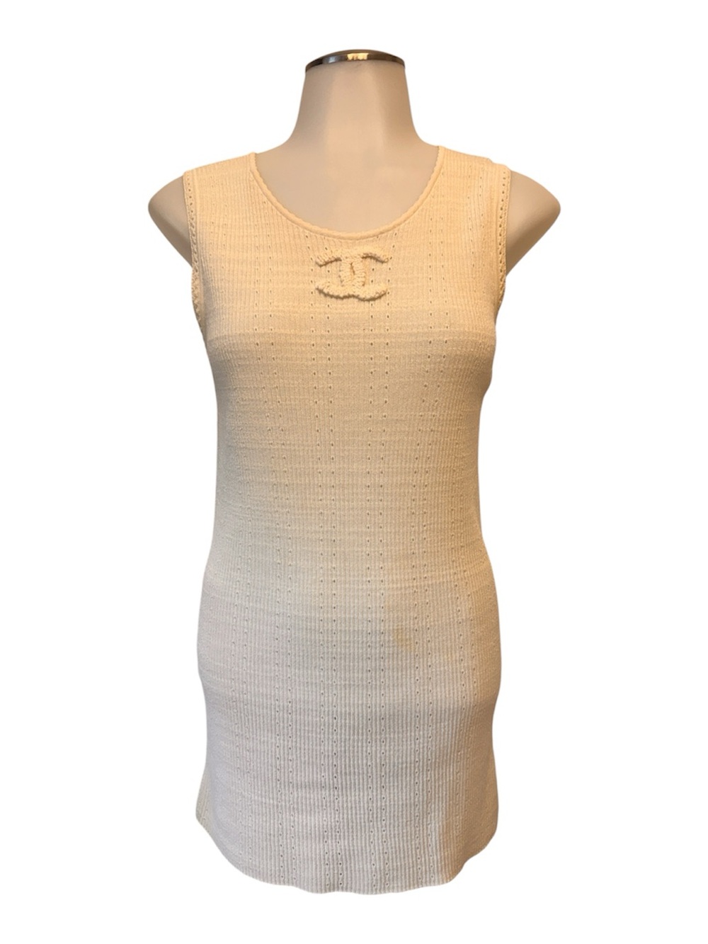 Chanel CC logo Cream Knit Top